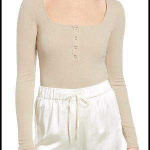 4th and Reckless Maddie Long Sleeve Ribbed Bodysuit in Mocha